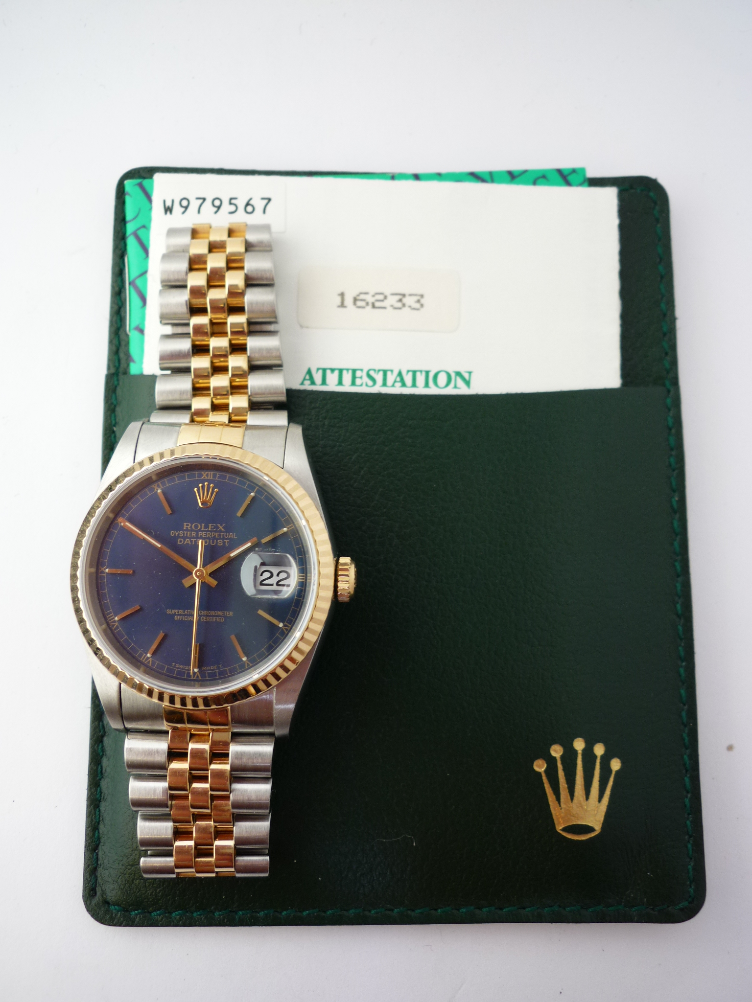 Rolex Datejust SS 18k 16233 Box and Papers